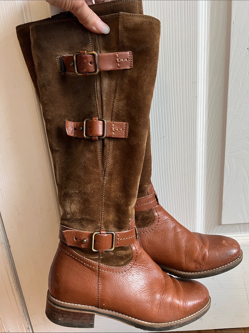 Clarks Brown Leather & Suede Mid-Calf Buckle Boots